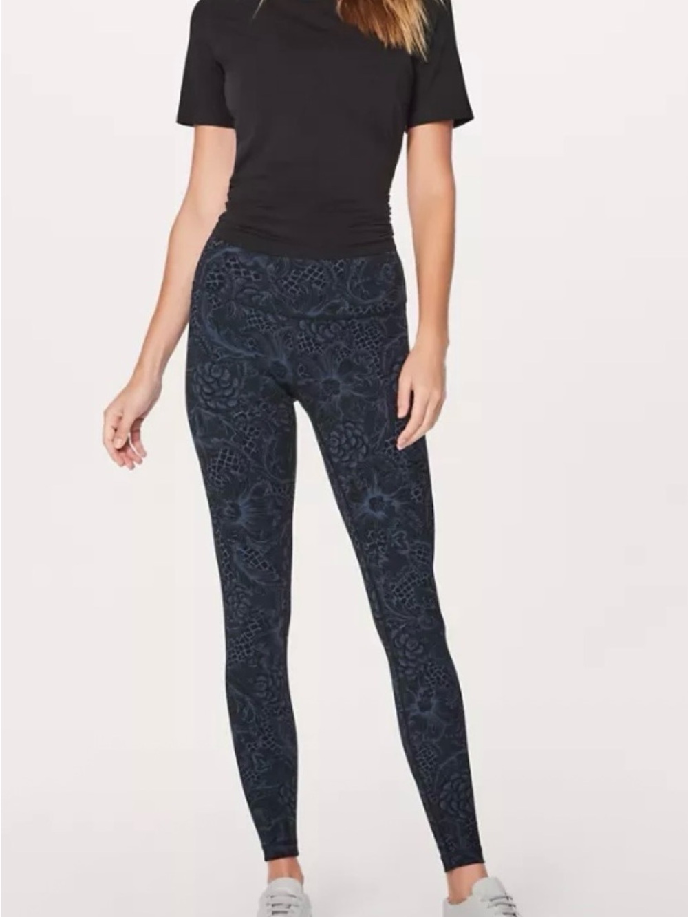 High-Rise Black Floral-Pattern Leggings Cropped